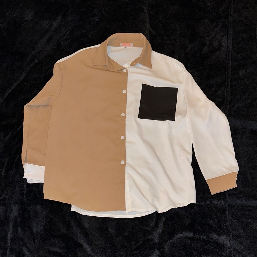 Two-Tone Button-Up Blouse